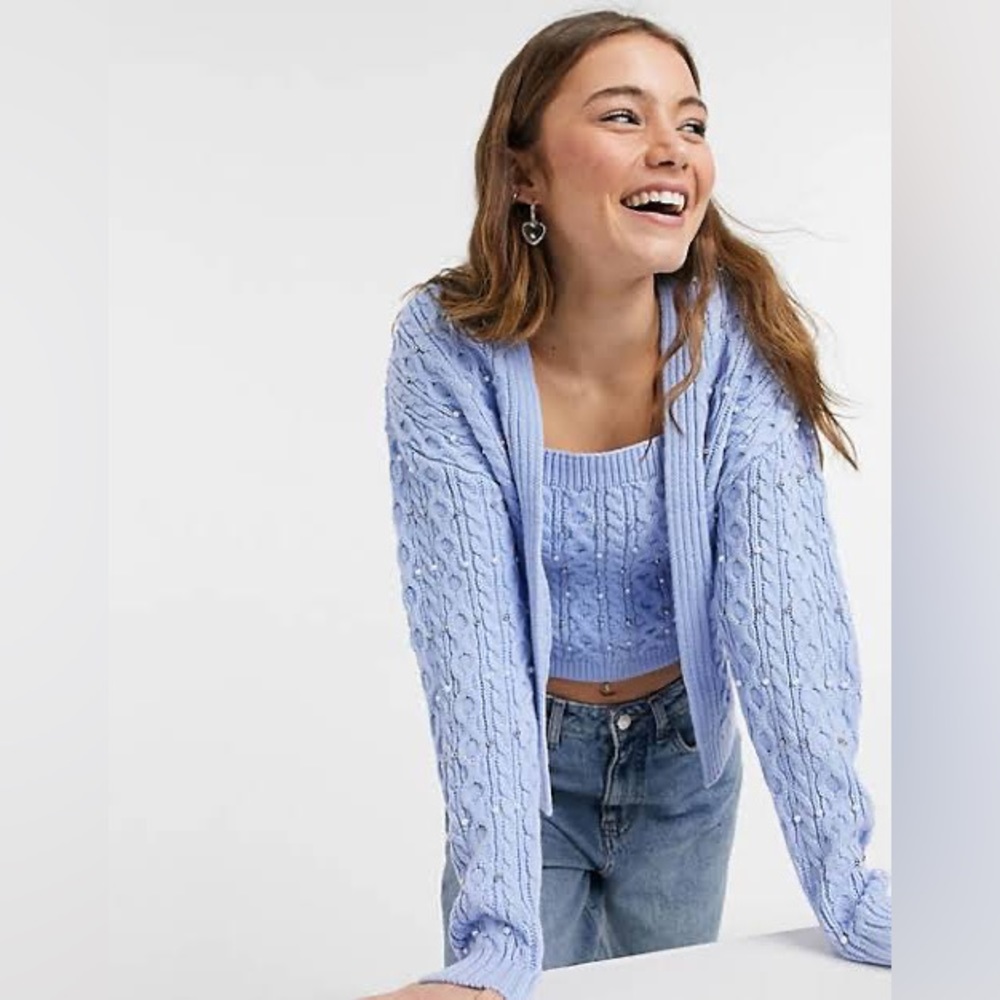 New look beaded twinset cami in light blue